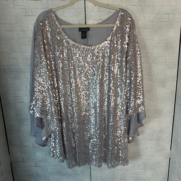 Lane Bryant women’s blouse sequins front poncho style lavender party plus size - Picture 1 of 8